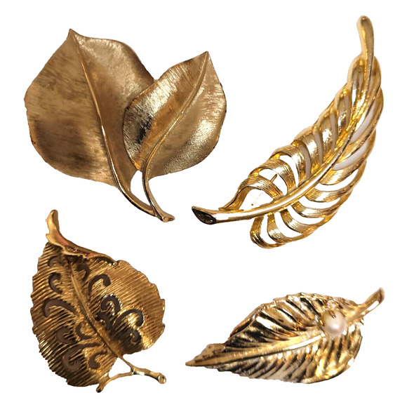 Vtg Brooch Lot Leaf Leaves Goldtone Signed Crown Trifari Kramer Gerrys Daria MCM - Picture 2 of 8